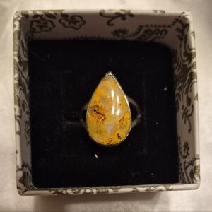 Handmade Sterling Silver Bumblebee Agate pear Shaped Ring